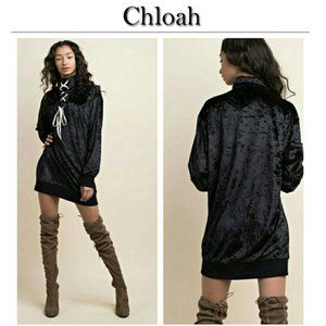 Chloah Black Crushed Velvet Tunic Dress Size Small NWT🤩